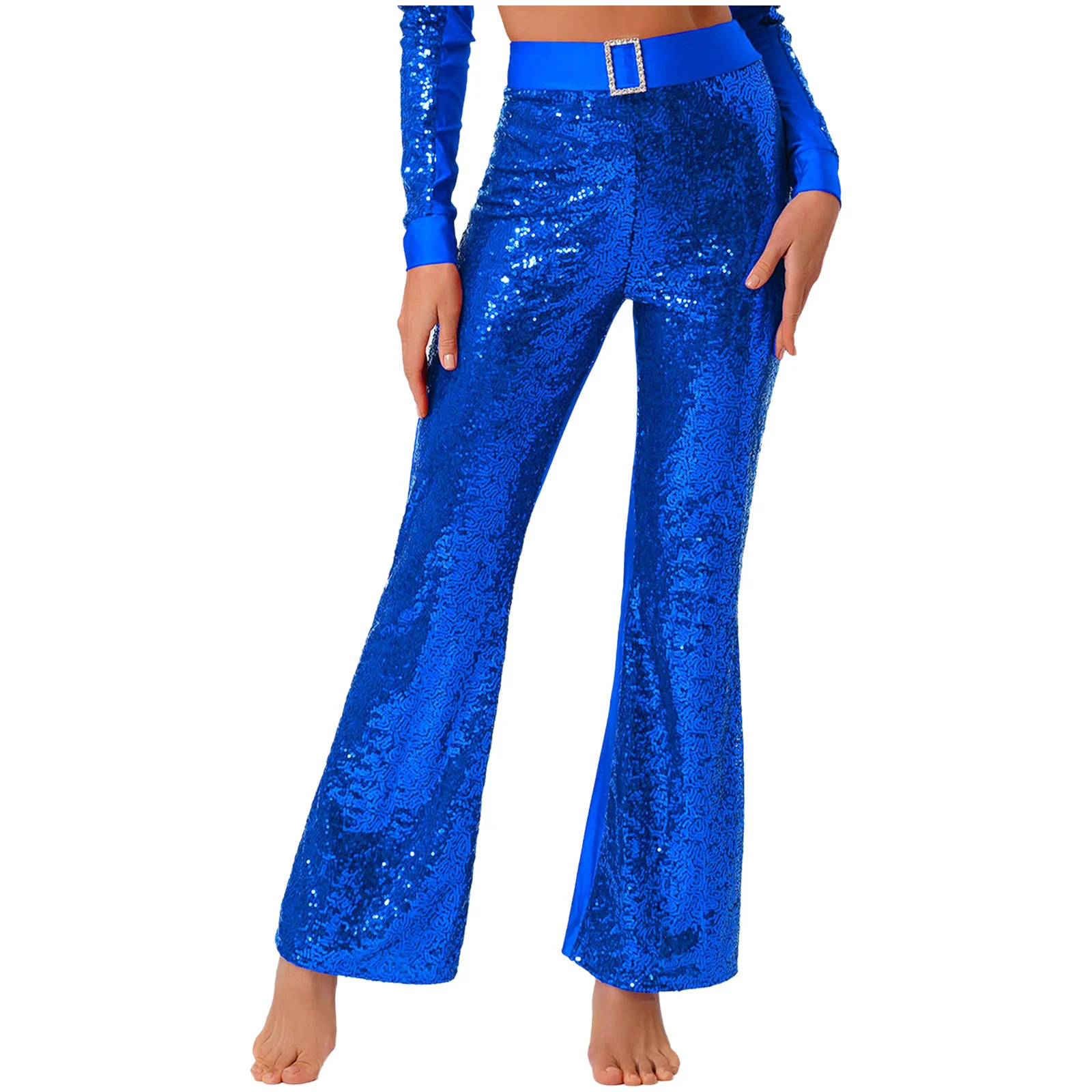 

Women Sparkly Jazz Disco Modern Dance Costumes Flared Pants Shiny Bell-bottom Pants for Latin Tango Chacha Dance Performance