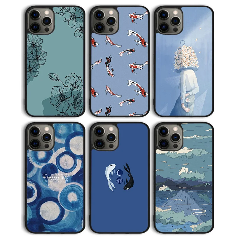 fifty shades of blue pastel phone Case For iPhone 16 15 14 12 mini 13 11 Pro X XR XS Max cover shell coque