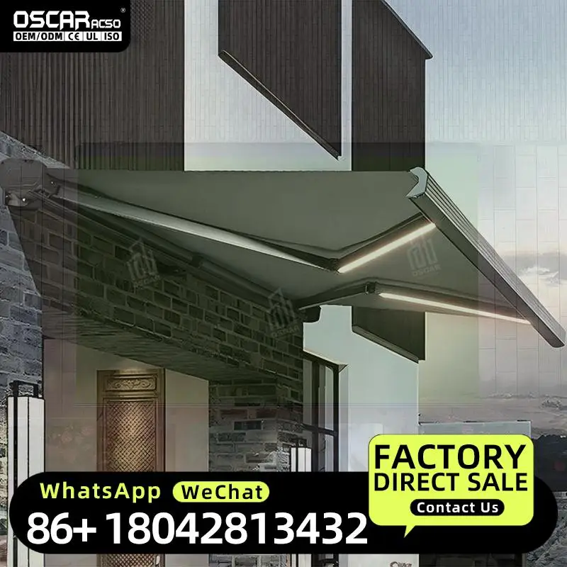 New Style Remote Controlled Portable Outdoor  with LED Strip and Motorized Function for Patio Garden Balcony Retractable Awning