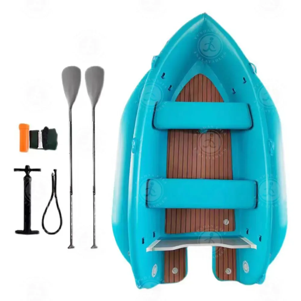 

Portable Paddle Boat Set Inflatable Boat with Wooden Interior for Lakeside Fun Camping and Recreational Water Activities