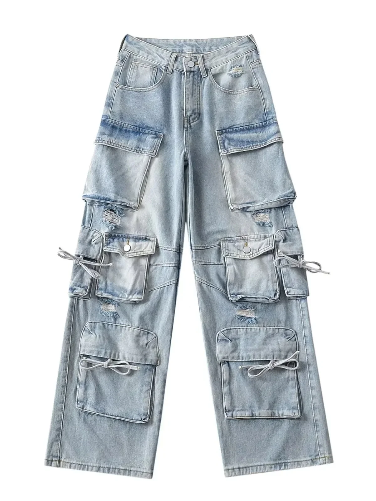 

Женские рабочие брюки Heavy Du Workwear с высокой талией, ретро-джинсы прямого кроя, повседневные уличные джинсы в стиле хип-хоп, джинсовые брюки с множеством карманов