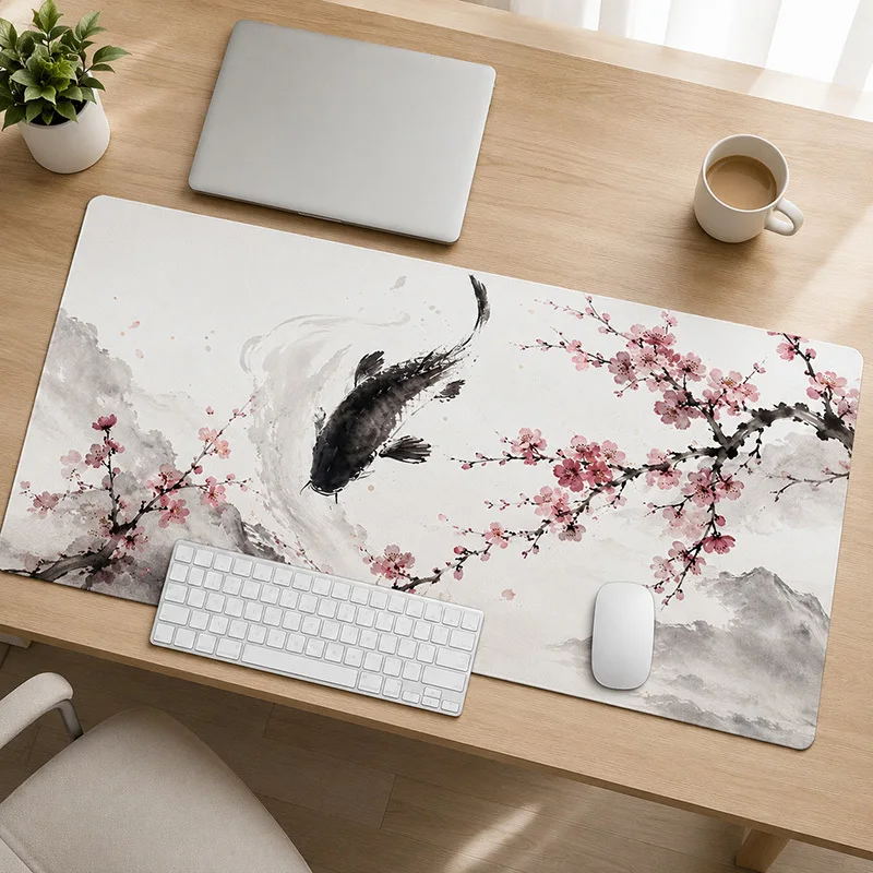 Mouse Pad Gamer Black Koi with Cherry Blossoms printon demand New Mousepad XXL Desk Mats Carpet Office Gaming laptop Mouse Mats