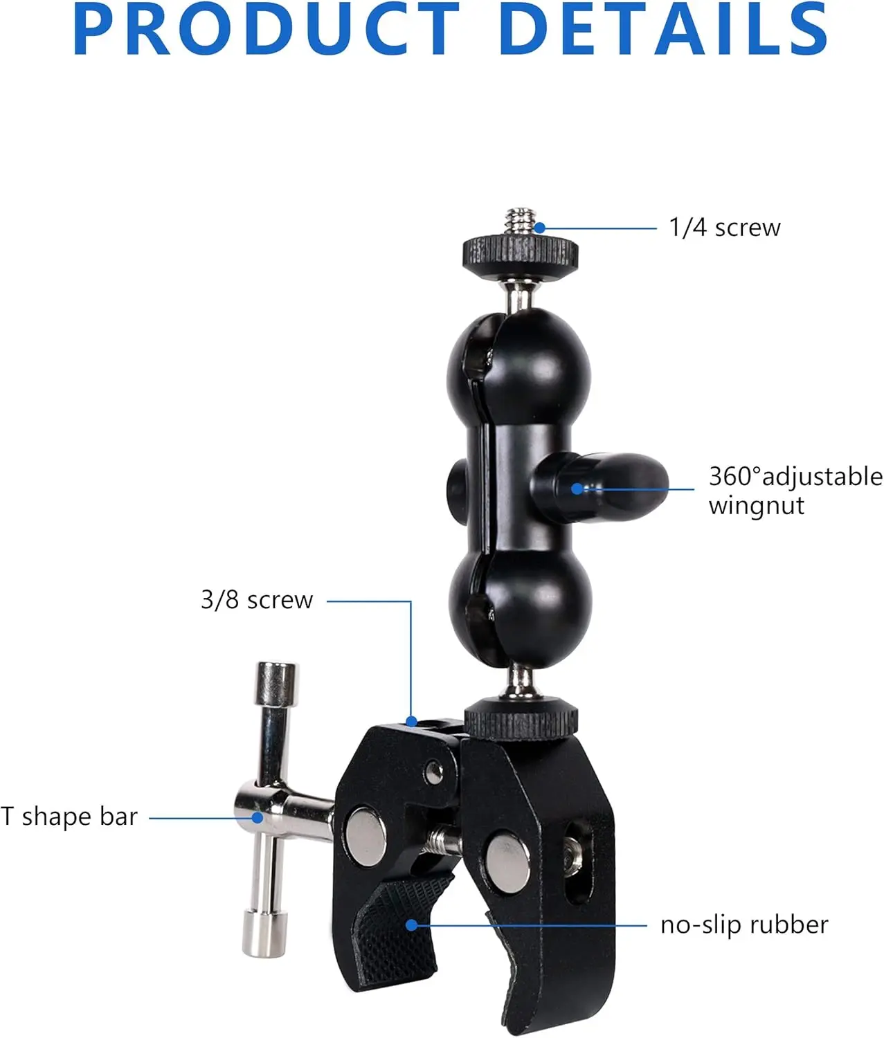 

Многофункциональная двойная шаровая головка с нижним зажимом и винтом 1/4 дюйма для камеры-штатива, переходник с винтовой резьбой 1/4-20 с зажимом