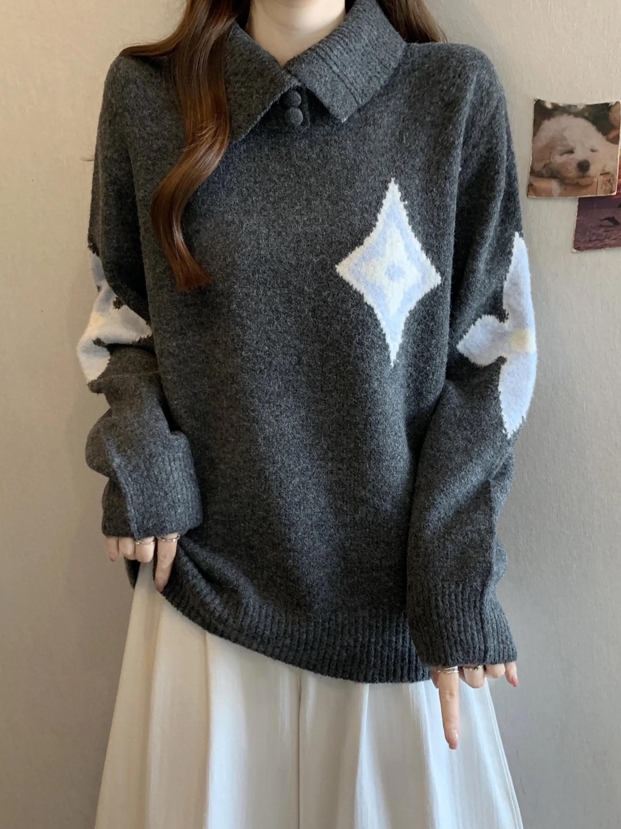 

Женский мягкий вязаный свитер больших размеров, свободный крой, повседневный стиль, корейская версия, для ношения в качестве нижнего слоя