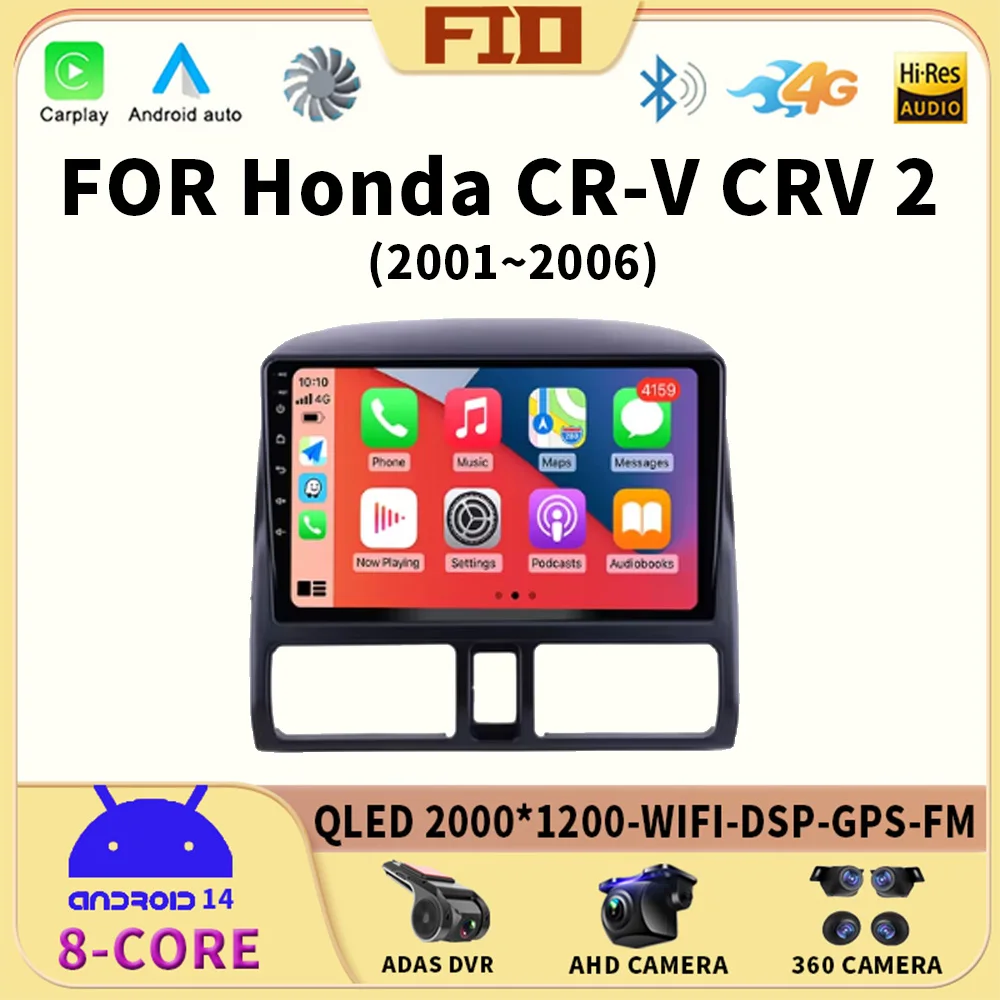 

Android 14 Auto Multimedia Video Player For Honda CR-V CRV 2 2001 - 2006 Carplay GPS 2 Din 360 Camera CAR Radio Cooling Fan QLED