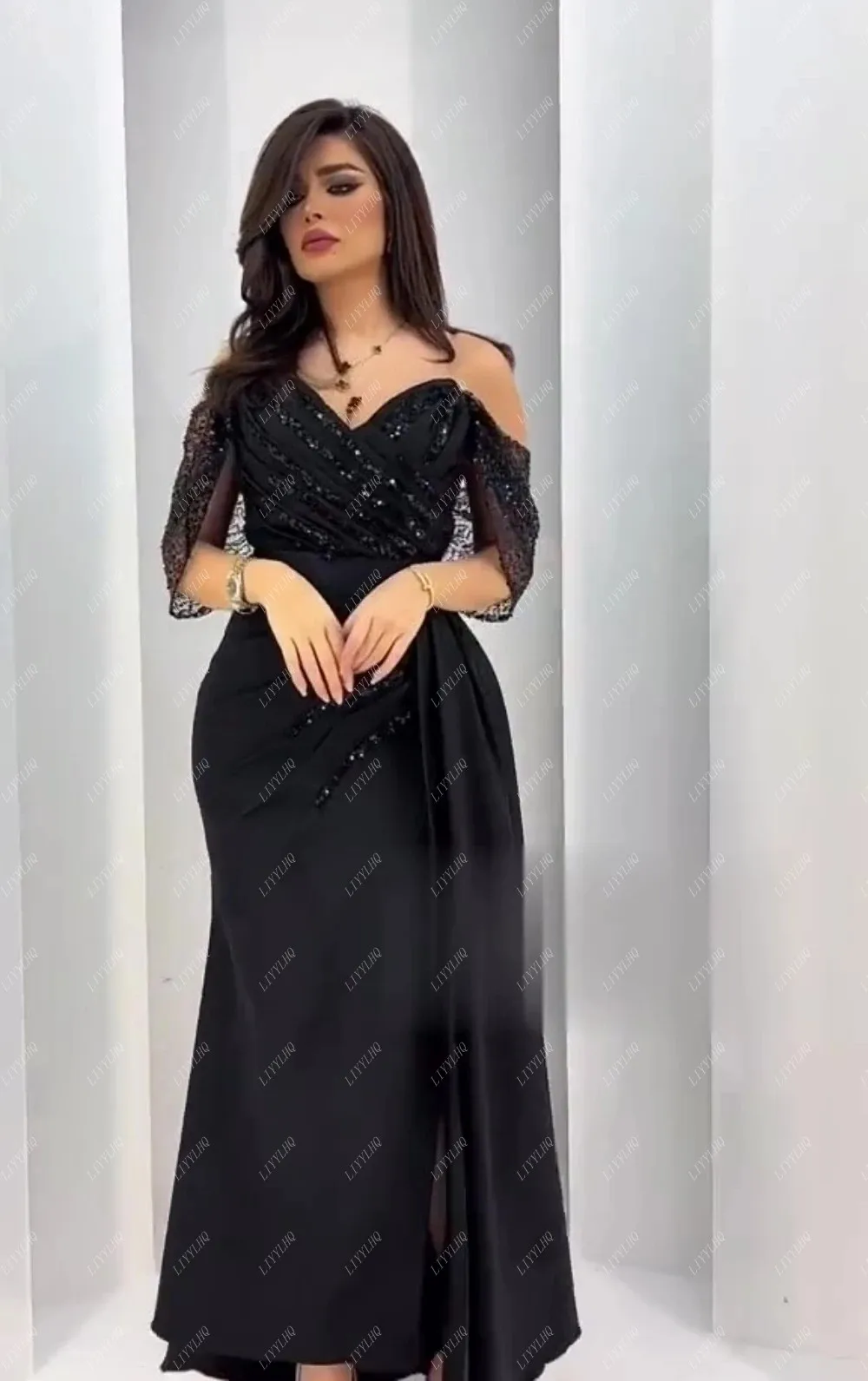 LIYYLHQ In Dubai Sweetheart Black Mermaid Prom Dresses Ankle Length Formal Sexy Cocktail Party Gowns For Women 2024