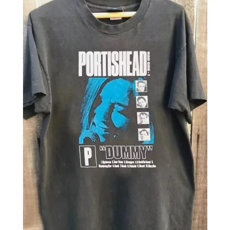 VTG Portishead Dummy 90er Jahre Anthrazit Kurzarm Unisex T-Shirt – Detail 3