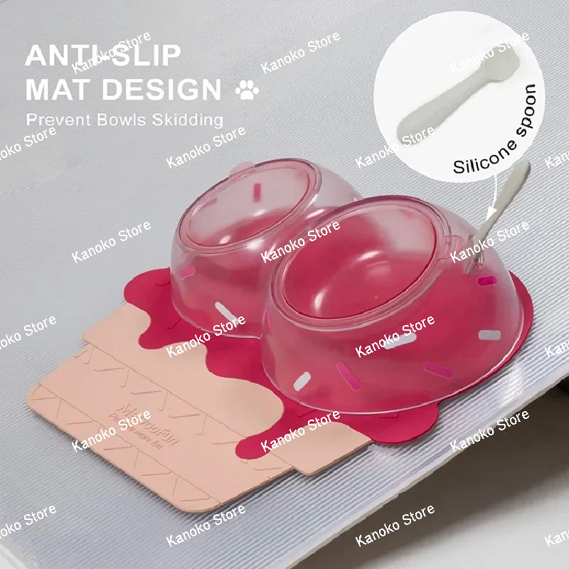 Eiscreme-Form, erhöhter doppelter Futternapf für Katzen und Haustiere aus Kunststoff mit PVC-Matte