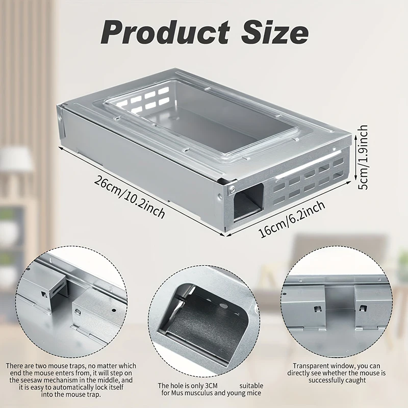 1 Pcs Silver Multi Catch Mouse Trap Clear Top Humanized Mouse Trap Rodent Mouse Trap For Indoor Outdoor Rat Control
