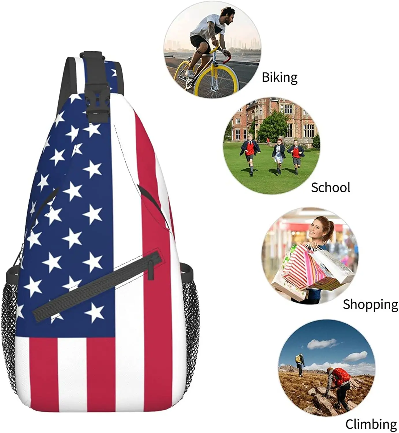 American Flag Wandern Tages rucksäcke Cross body Sling Rucksack Umhängetasche Brusttasche mit verstellbarem Riemen hohe Kapazität Männer Frauen