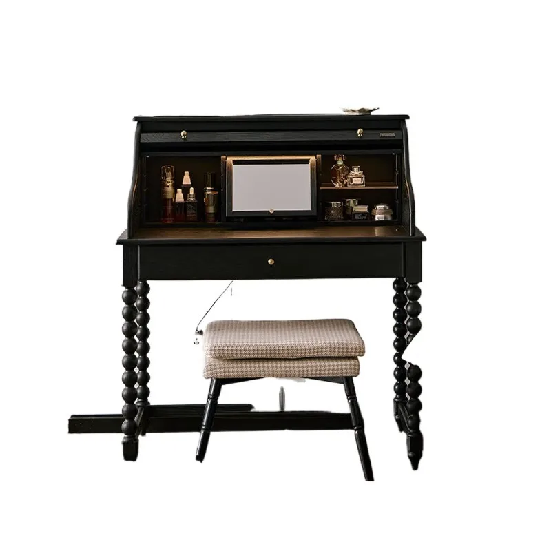 French retro solid wood dresser, integrated dressing cabinet, bedroom dressing cabinet, black high-end bedside storage