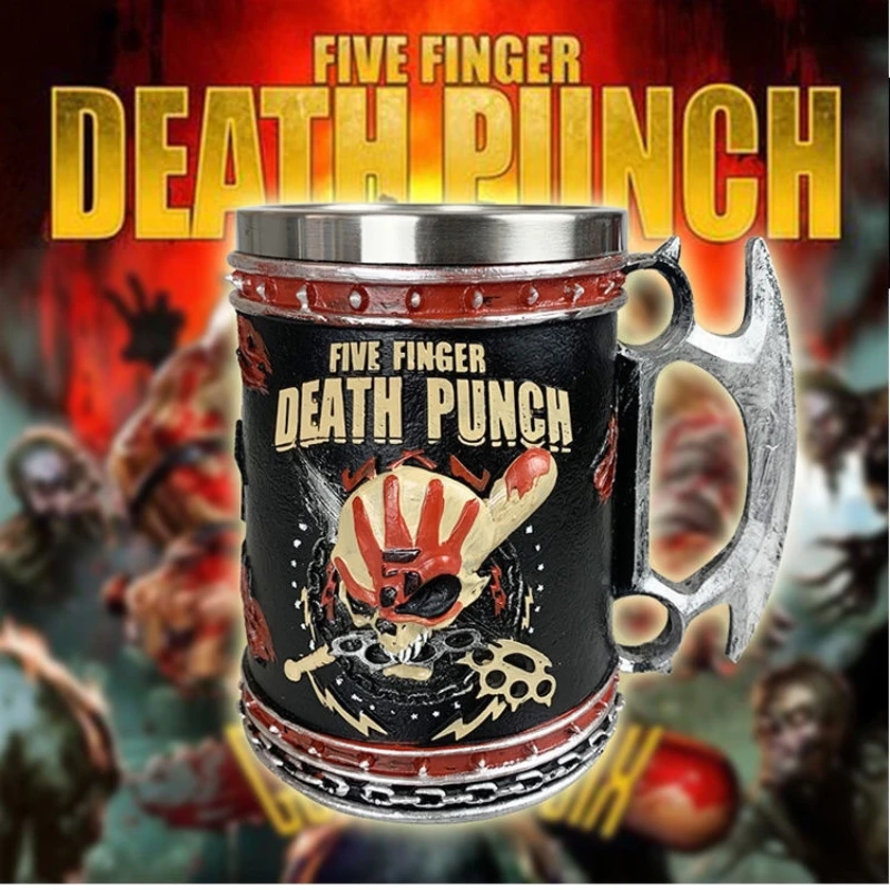 Neueste Five Finger Death Punch Tankard Edelstahl & Harz Bierkrüge Baseball Schädel Wasser Tassen Halloween Geschenk Kaffeetasse