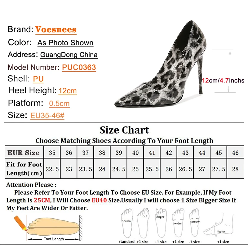 Leopard Print Shoes For Women Plus Size 46 Elegant Single Shoes Fashion Pointed Toe High Heels 12CM Party Stiletto Pumps Female