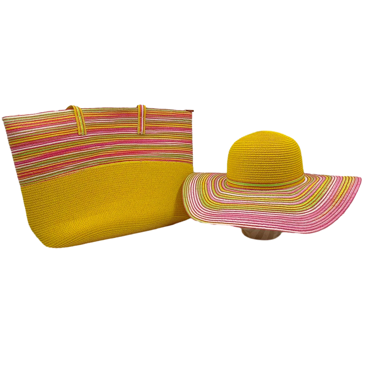 Colorful Striped Straw Hat Bag Set Summer Hat Women\'s Handwoven Bucket Bag Outdoor Sun Protection Hat gorras para mujer
