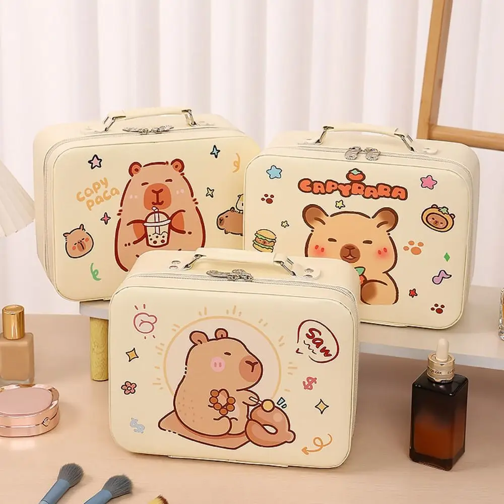 

New Cartoon Capybara Cosmetic Bag PU Large Capacity Travel Storage Bag Handbag Portable Wash Bag