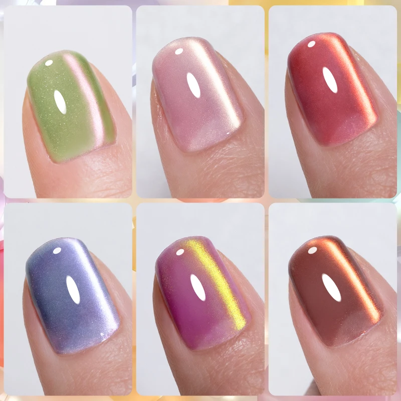 Esmalte de uñas magnético serie PUENTE Fruit, colores verde, morado y rosa, efecto ojo de gato, semipermanente UV 5
