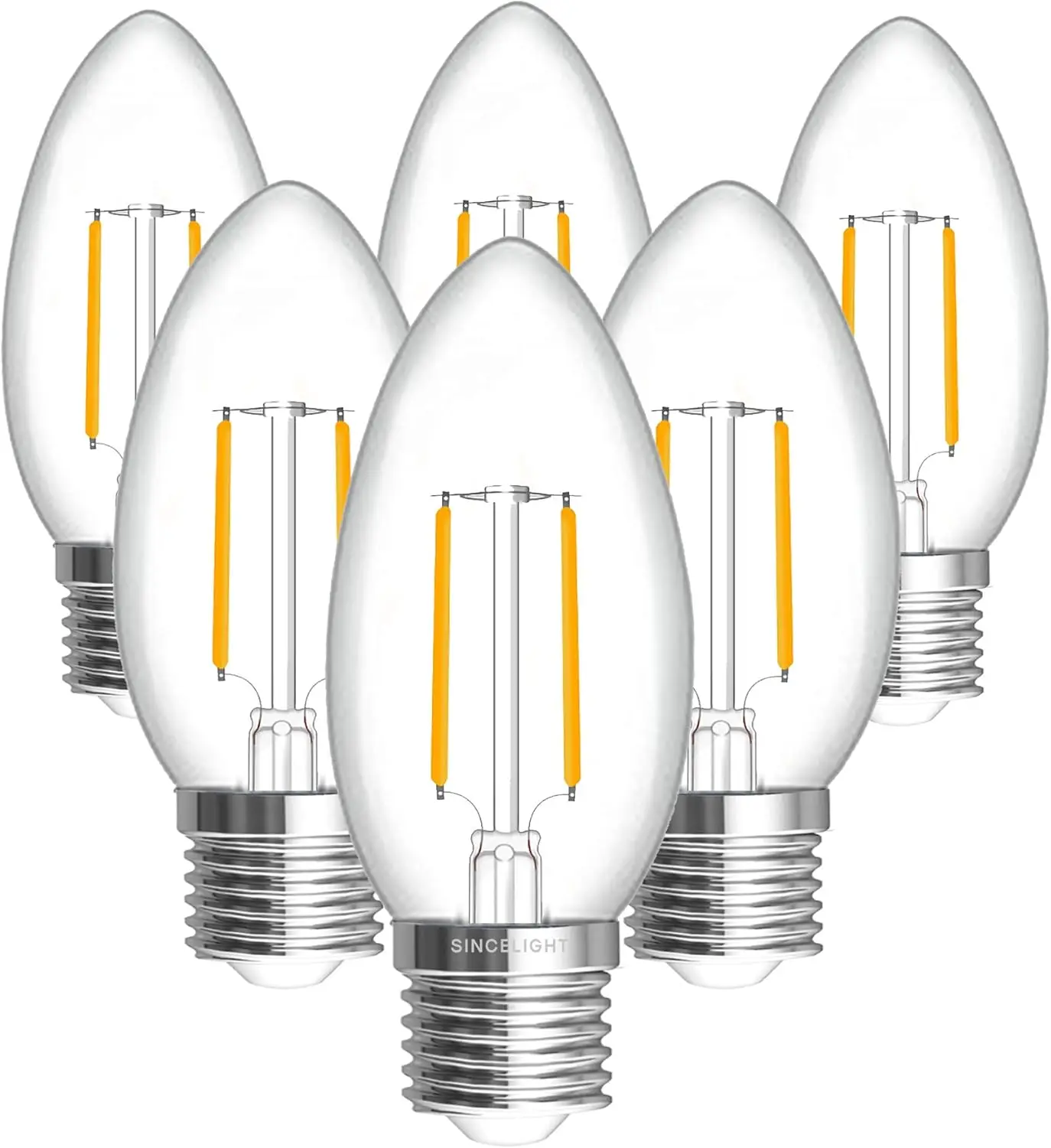 

Pack of 6, E14 LED Vintage Candle light bulb with 4W, 2500K, C35 Filament Chandelier Candle Bulbs Amber Glass, Non-Dimmable