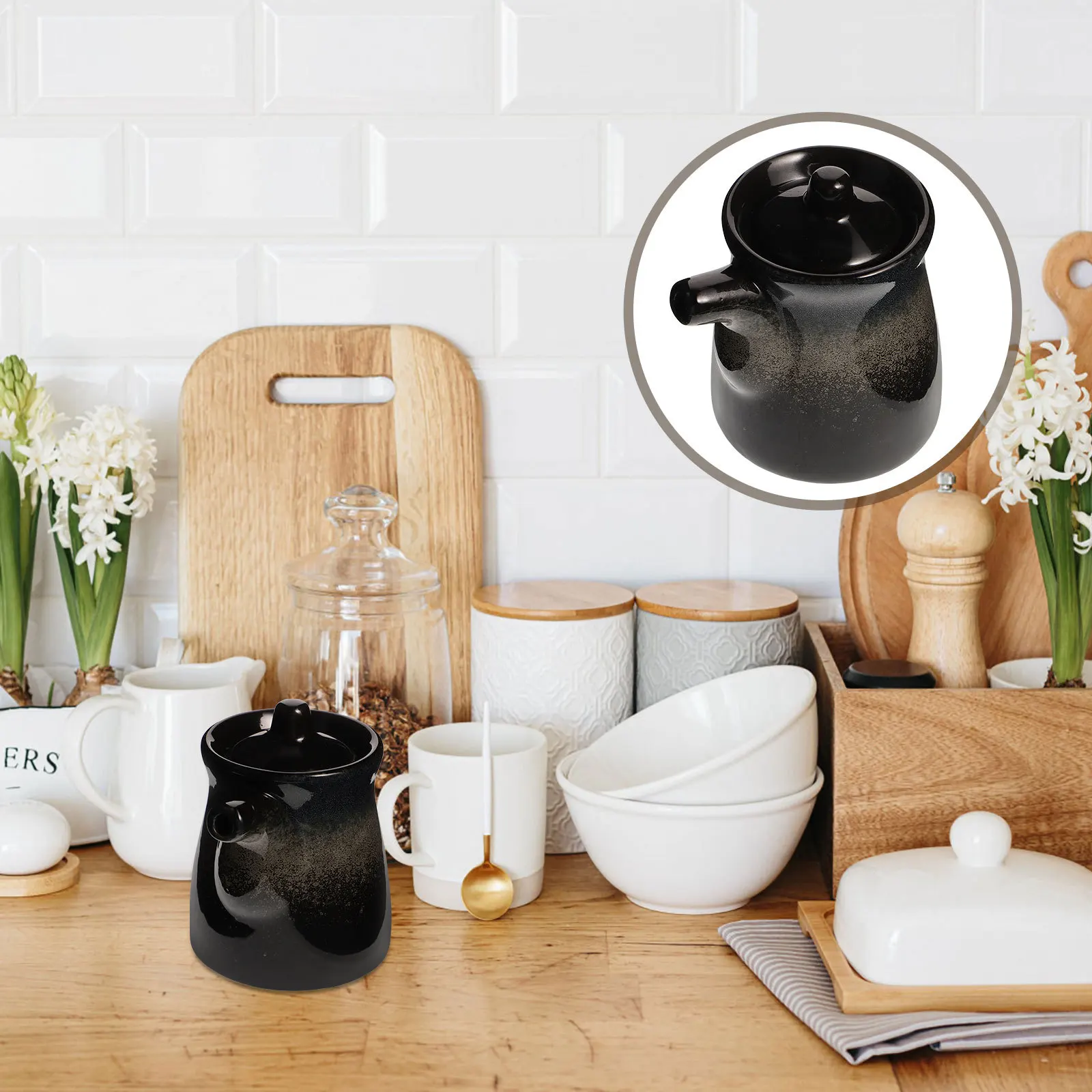 

Japanese Soy Sauce Dispenser Ceramic Vinegar Jar Kitchen Supplies Oil Bottle Holder for Cooking Wine Dressings Easy Pour Spout