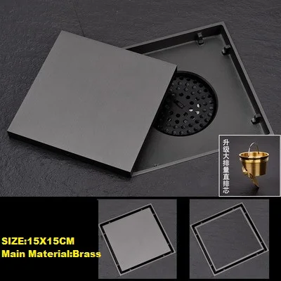 Brass Square Hidden Invisible Floor Drain， Size: 15CMX15CM; could used in bathroom,  terrace， outdoor and etc.