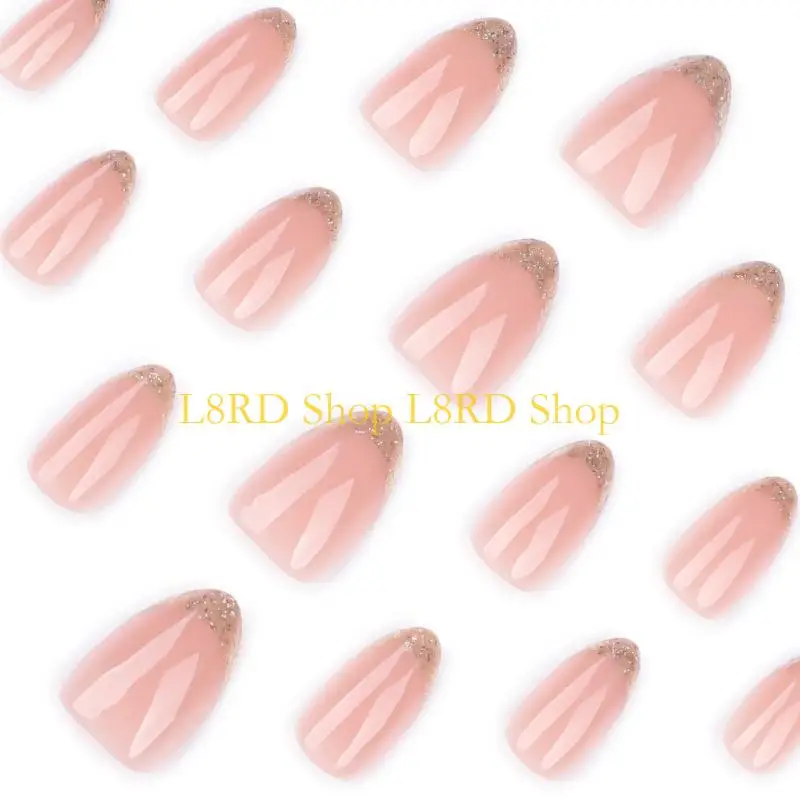 L8rd 24 piezas forma almendra uñas artificiales francesas con acabado brillo para uña falsa en uña cómoda y fácil