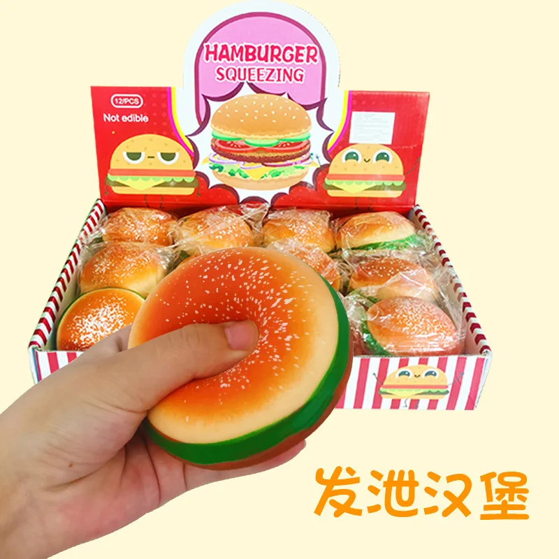 2 buah mainan Anti stres simulasi Burger Remas Fidget mainan Tpr Squishy lucu penghilang stres untuk anak-anak dewasa hadiah Prop J175