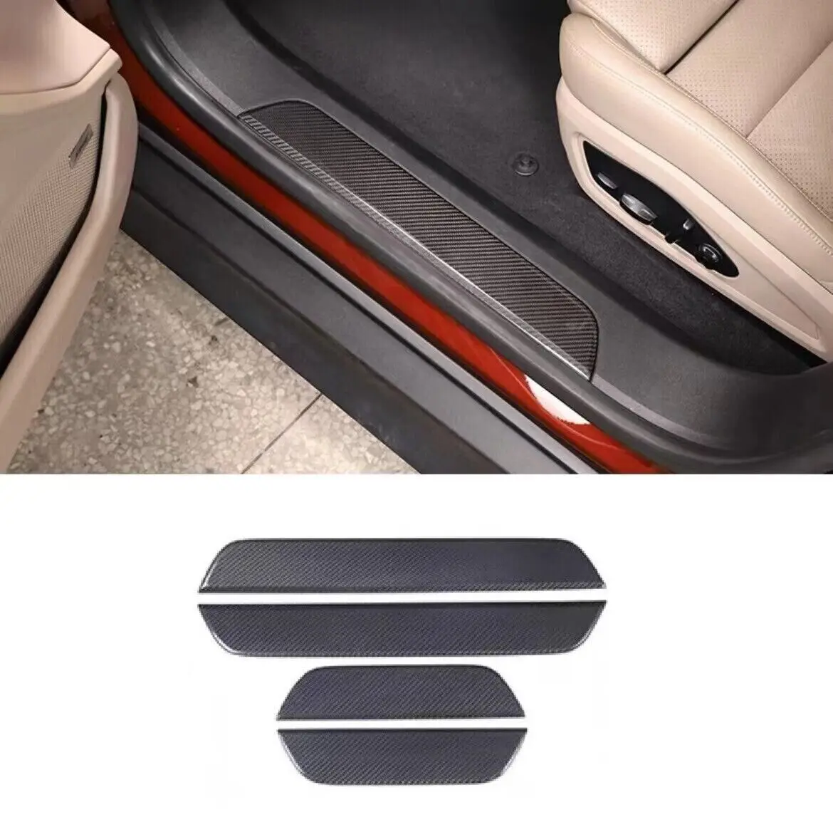 

Real Dry Carbon Fiber Inner Door Sills Pedal Trim Strip Cover Accessories Fit For Porsche Taycan 2019-2023