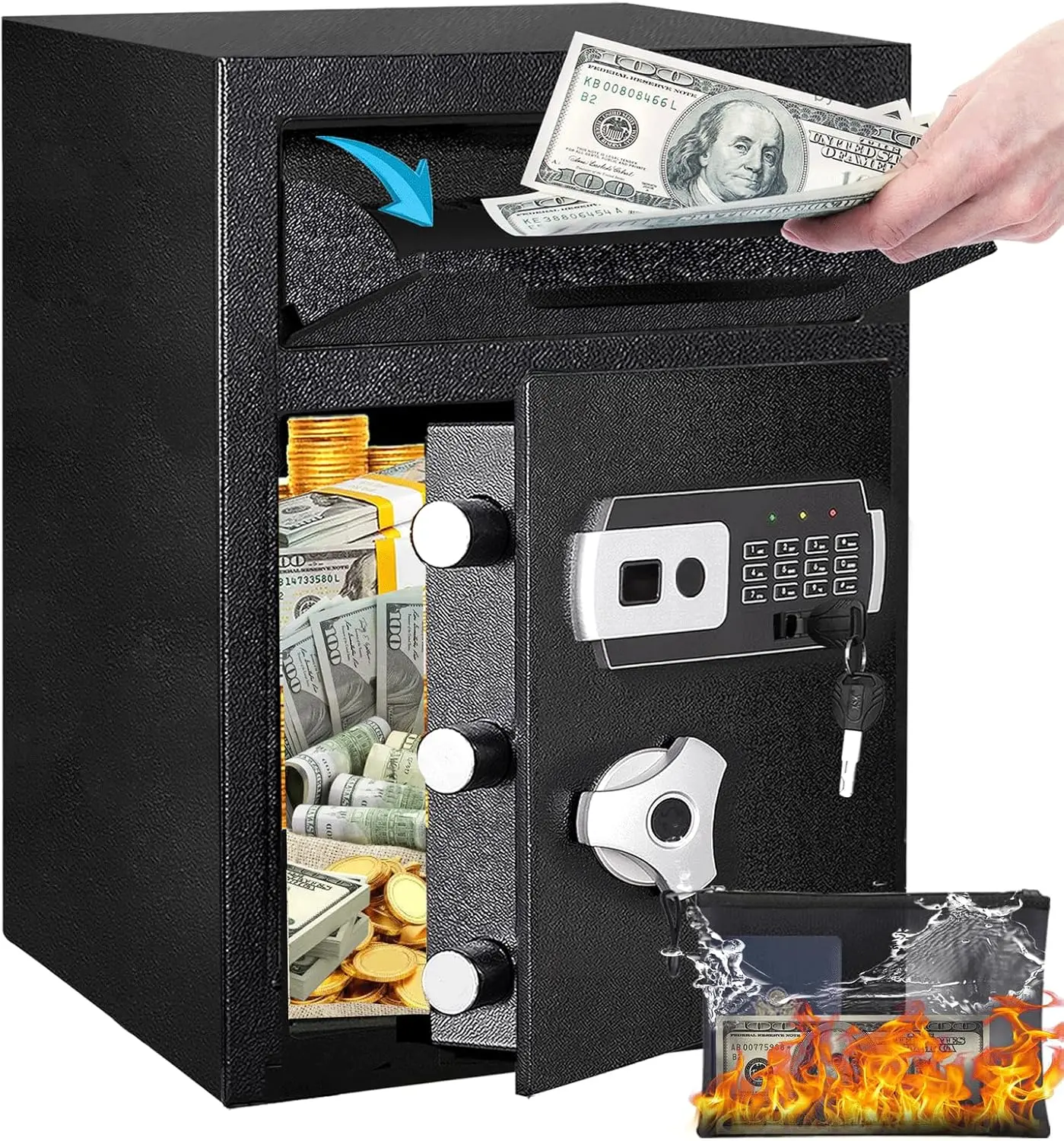 

2.8 CUB Drop Safe для бизнеса, электронный сейф с цифровой комбинацией и защитой от рыбалки, сейфы для депозитаря с огнестойкой W