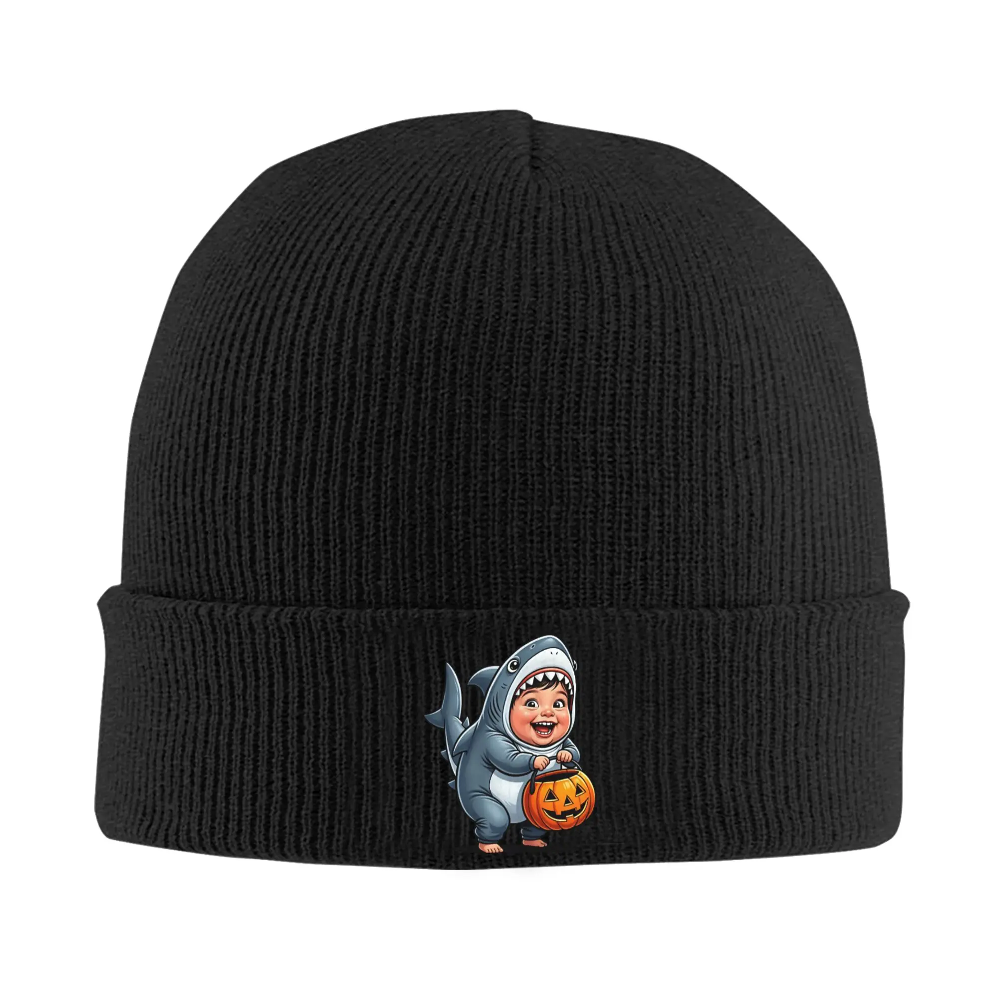 Toddler Shark Trick or Treat Halloween Beanie Hats Bonnet Hats Men Women Casual Outdoor Knitting Hat Autumn Graphic Elastic Caps