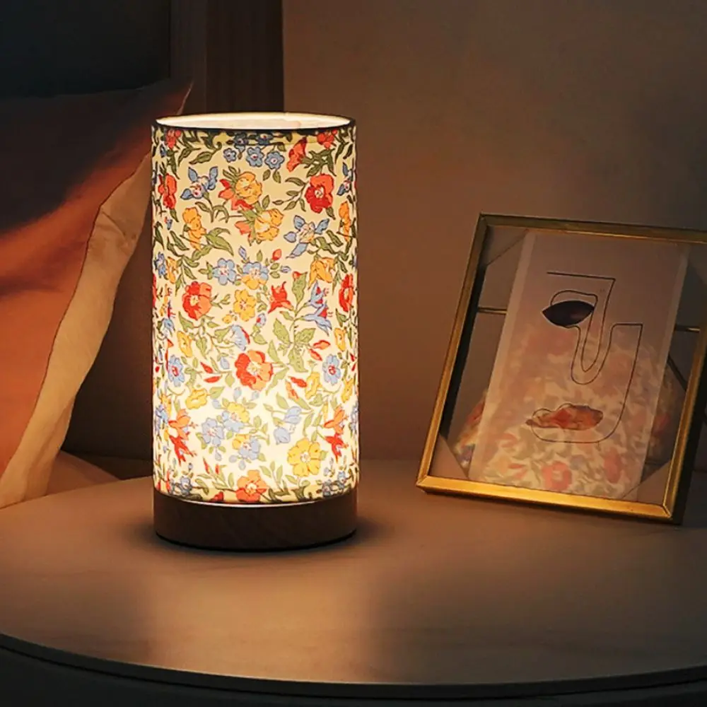 New Fabric Floral Table Lamp Warm Light USB Night Light Atmosphere Bedside Lamp Bedroom