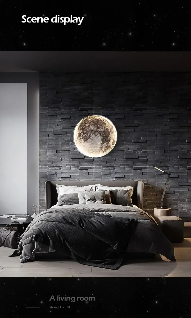 Modern Moon Wall LED Lamp Creative Mural Living Room Background Wall Bedside Wall Light Decoration Lamp Minimalist Art