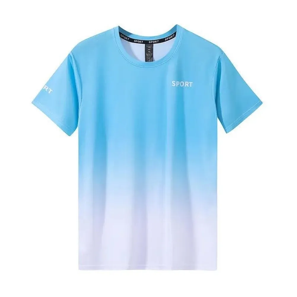 Loose Fit Men Ice Silk T-Shirt Short Sleeve Round Neck Quick Drying Top for Sports Training and Casual Outings
