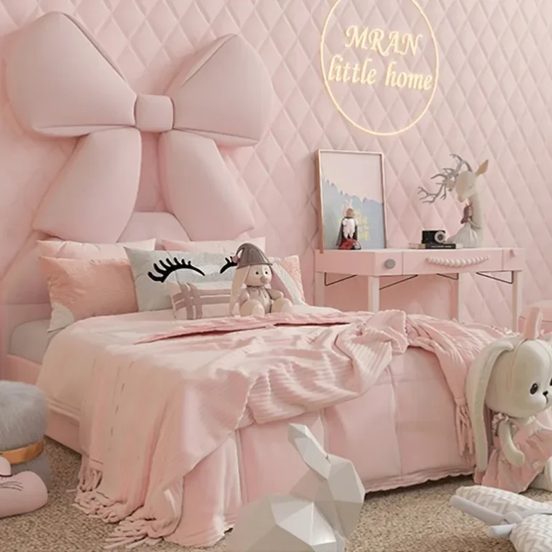 Modern light luxury pink bed Internet celebrity princess bed bow  1.5m girl  1.8m teen girl