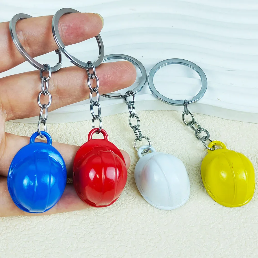 Creative Simulation Mini Metal Hard Hat Keychain 3D Helmet Key Ring Practical Pendant Safety Protection Gift Bag Accessories