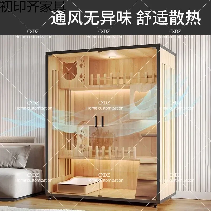 Large Indoor Cat Villa Cabinet Pet House Cage with Spacious Interior for Household Use Multi Level Cat Condo Furniture