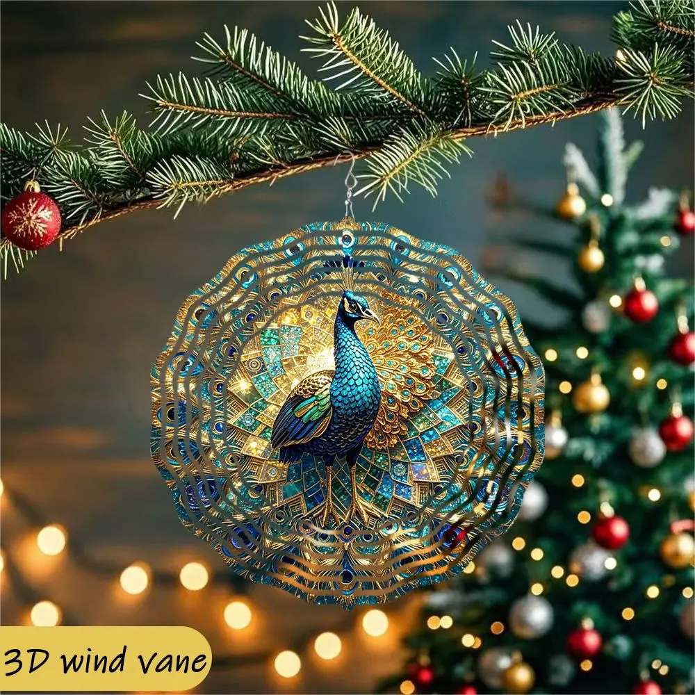 CIFBUY 3D Peacock Wind Chime Metal Spinner with 360 Rotating Hook Hollow Out Hanging Ornament for Garden Patio Outdoor Indoor Ho