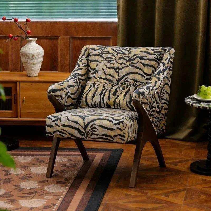 Leopard print dyed single sofa chair living room leisure chair solid wood retro backrest