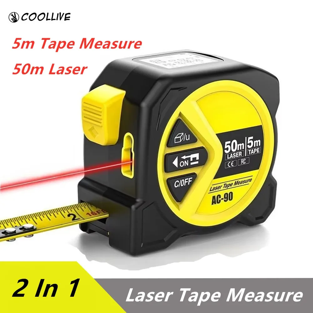 2 In 1 Laser Tape Measure Digital Tape Measure Infrared Laser 50m High Precision Laser Rangefinder Building Measurement Device