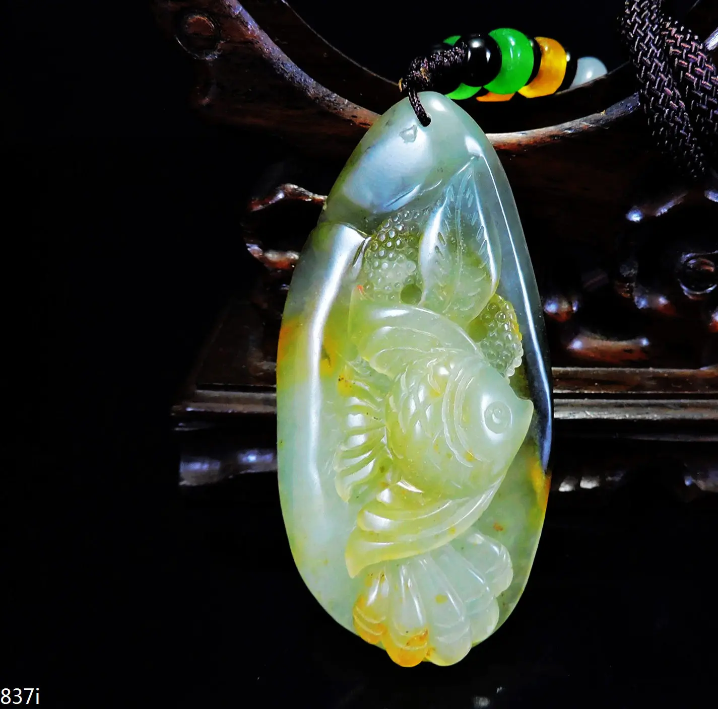 

Jade Jewelry Natural Jade Pendant Necklace Hand-Carved Angelfish&seashell Jadeite Necklace Pendant Gift No Treatment 837i