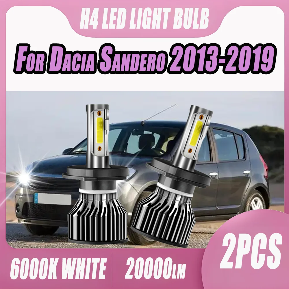 

2 шт., светодиодные лампы дальнего ближнего света H4, 120 Вт, автоматические фары 12 В, 6000 К, автомобильные фары Plug and Play для Dacia Sandero 2013-2019