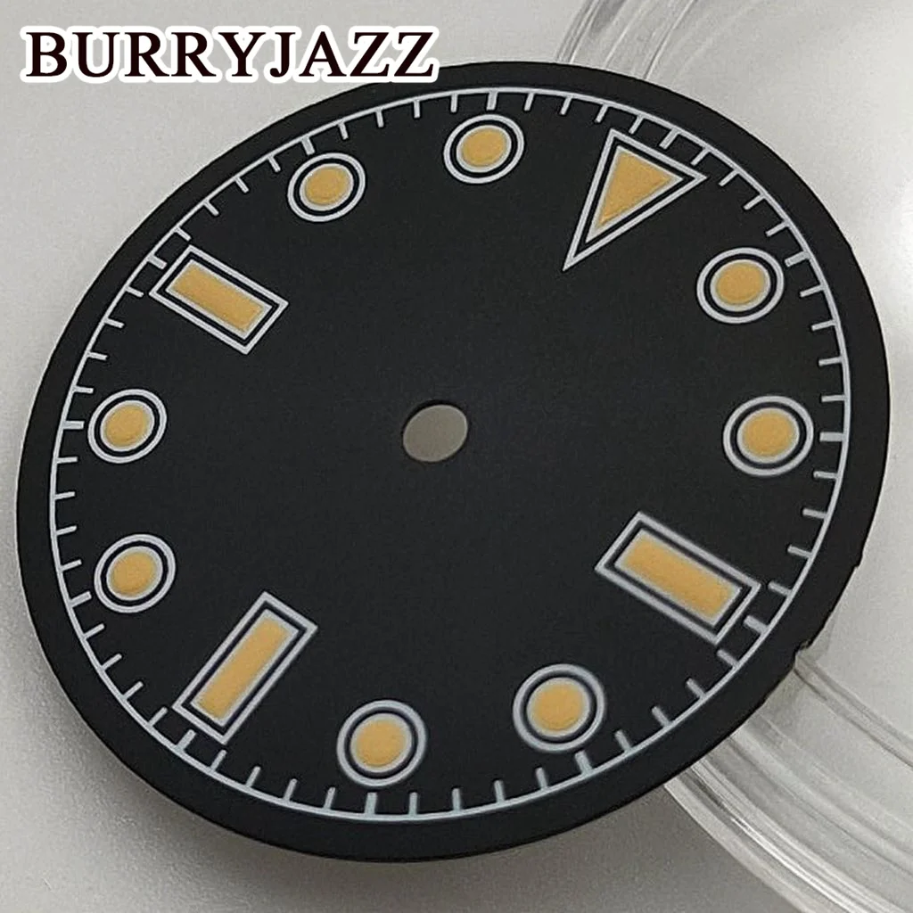 BURRYJAZZ 28.5mm No Logo NH35 NH36 Watch Dials Black Dial Green Luminous Fit 3 O'clock 3.8 O'clock Case Crown