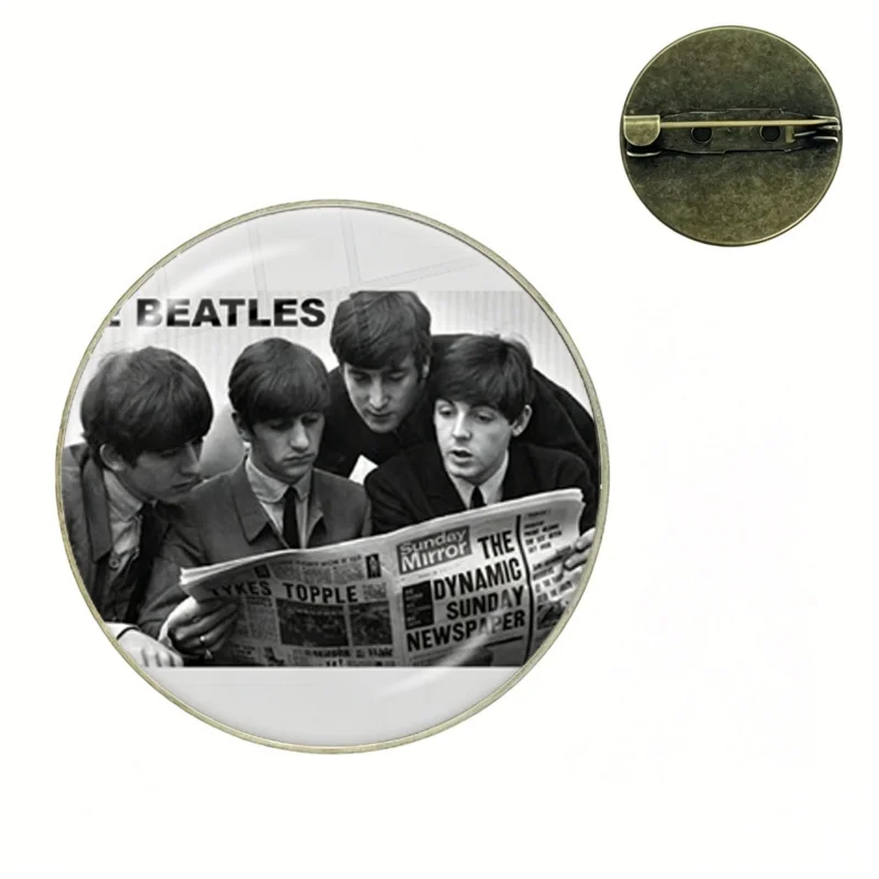 The B-Beatles Band HELP Pattern Pin Glass Dome Brooches Shirt Lapel Bag Cute Badge Cartoon Pins For Fans