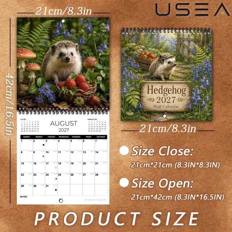 2027 Hedgehog Wall Calendar,Monthly Planner & Yearly Organizer with Habit Tracker,Woodland Garden Themed,Christmas New Year Gift