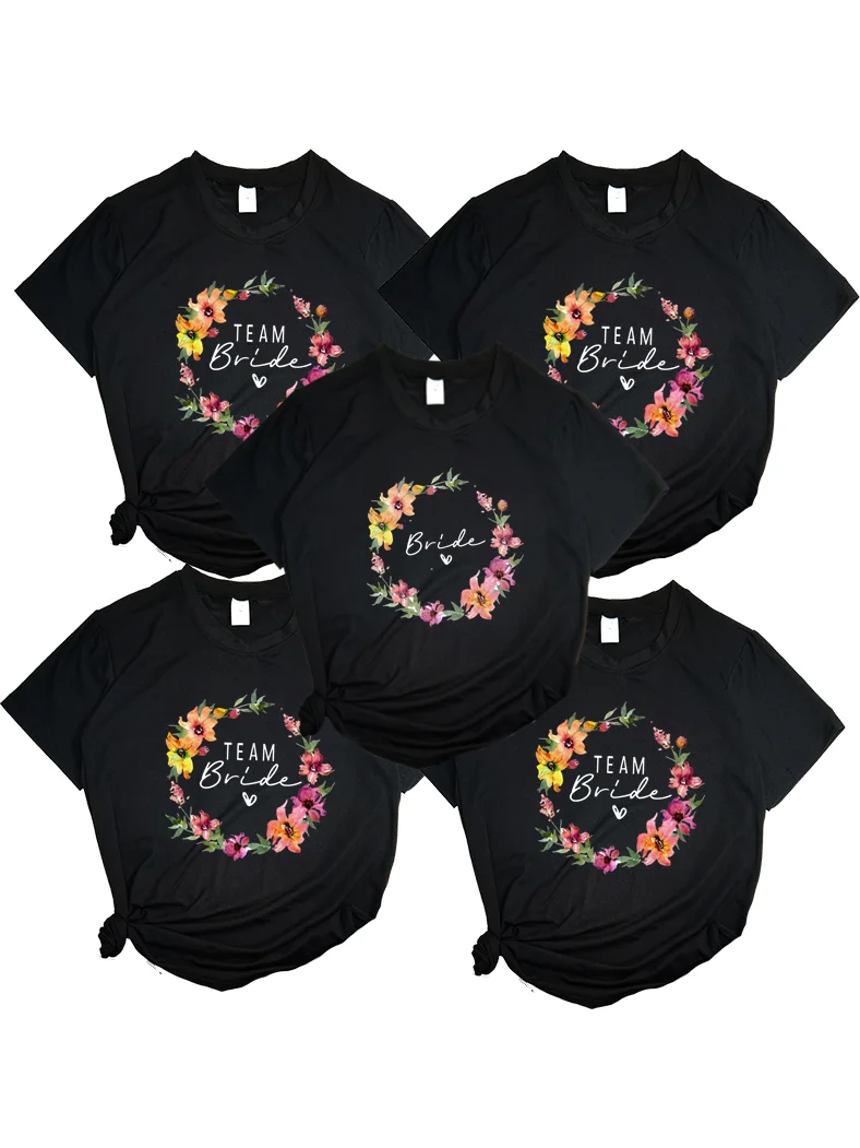 Women Flower Team Bride To Be Squad T-shirts 2022 EVJF Hen Party Bachelorette Girl Wedding Female Tops Tees