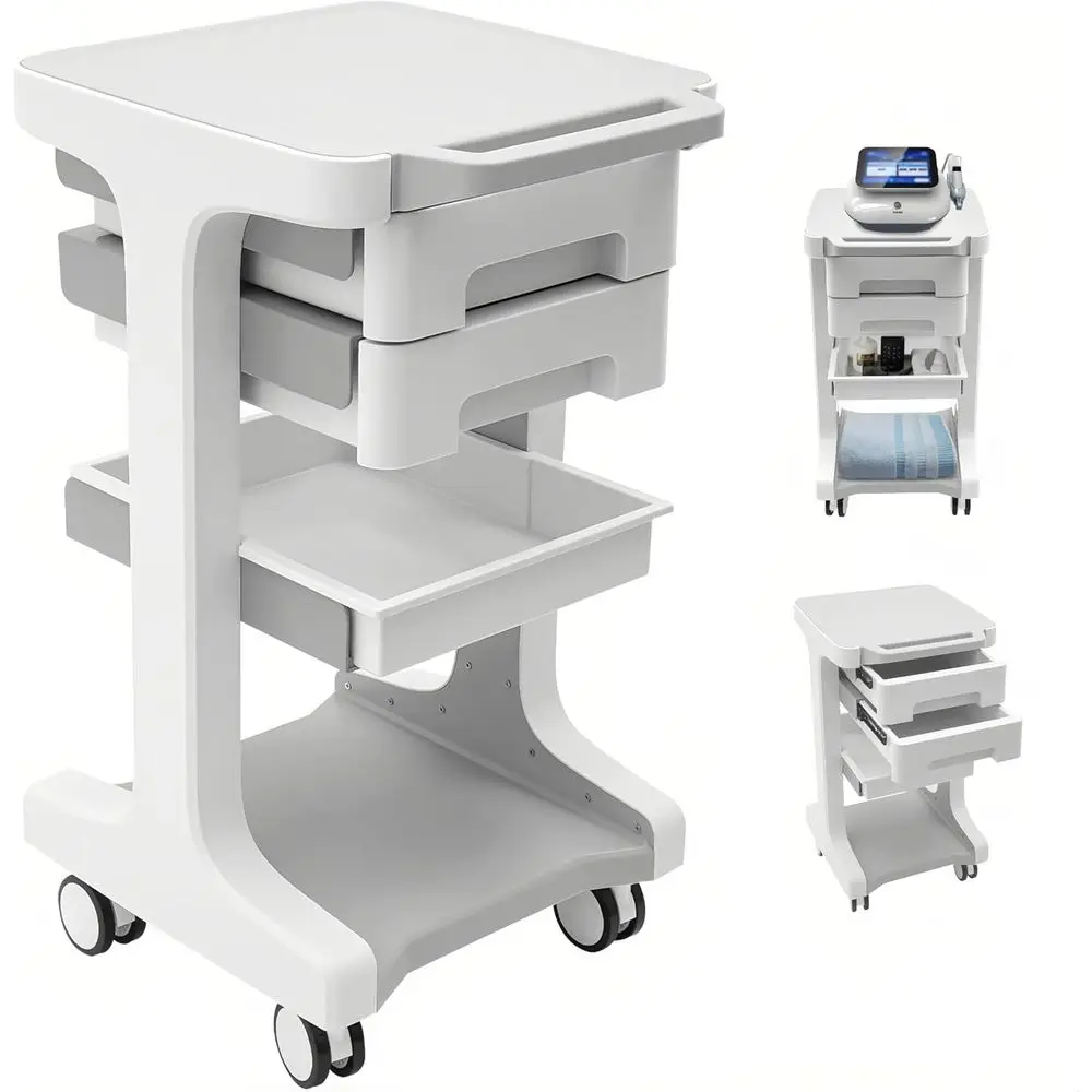 

3-Tier 2-Drawer Salon Trolley Cart with Wheels Utility Cart with Drawers Mobile Storage Cart, Max 50kg/110lb Load, 16.14 * 16.14