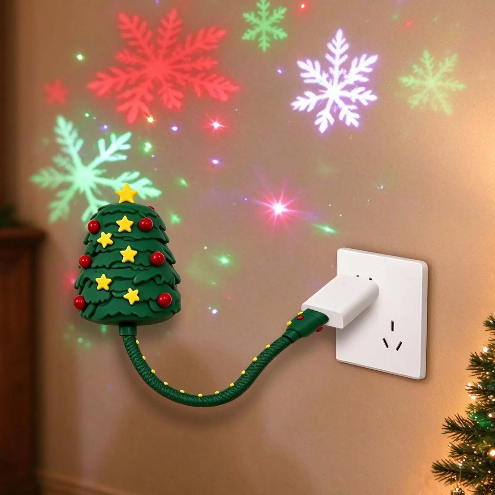 Christmas Projector Indoor Plug-and-Play Holiday Projection Lamp USB Powered Night Light For Kids Teens Adults Home Apartment