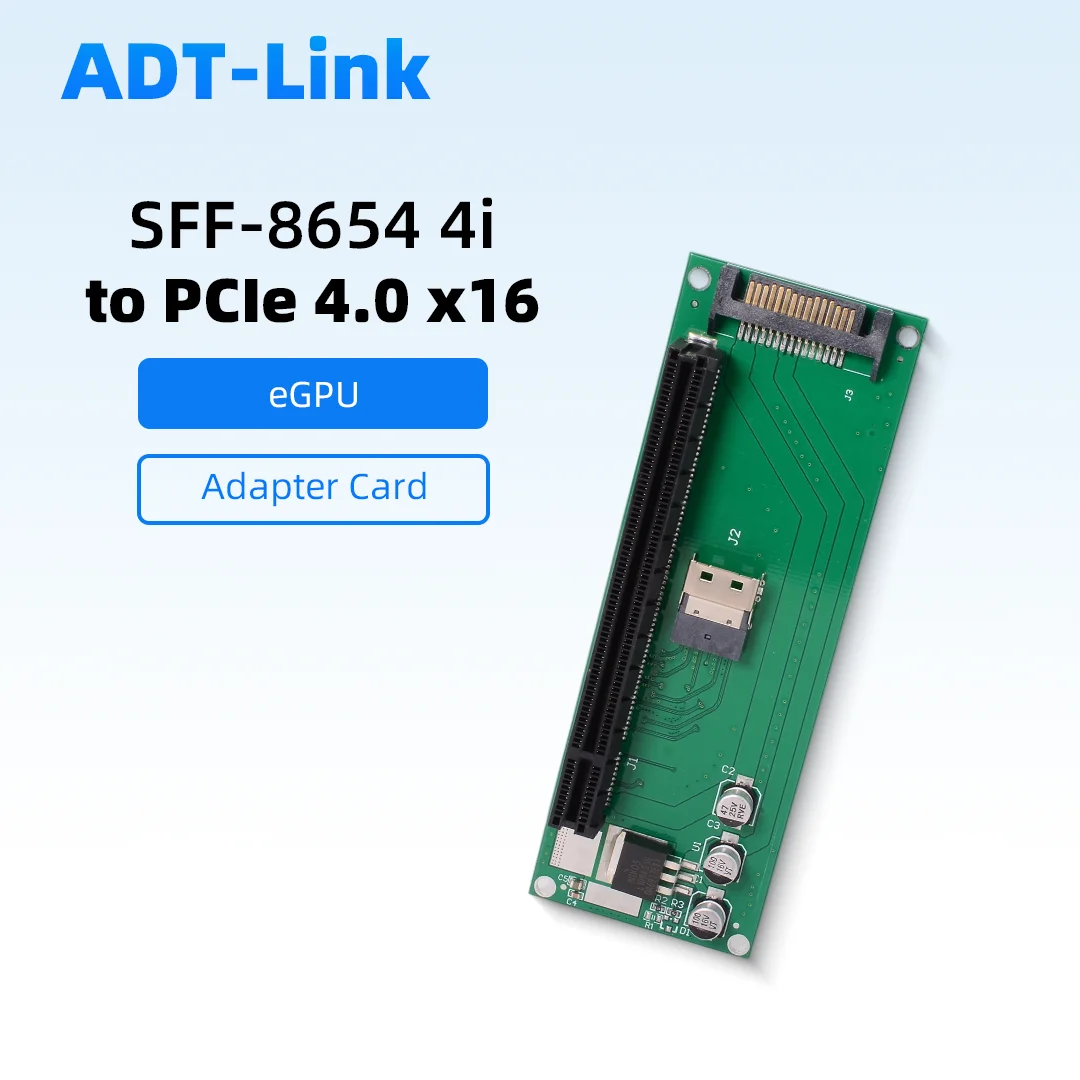 

ADT-Link eGPU SFF-8654 4i к PCIe 4.0 X16 Внешний адаптер видеокарты для графического процессора NUC NVMe Notebook