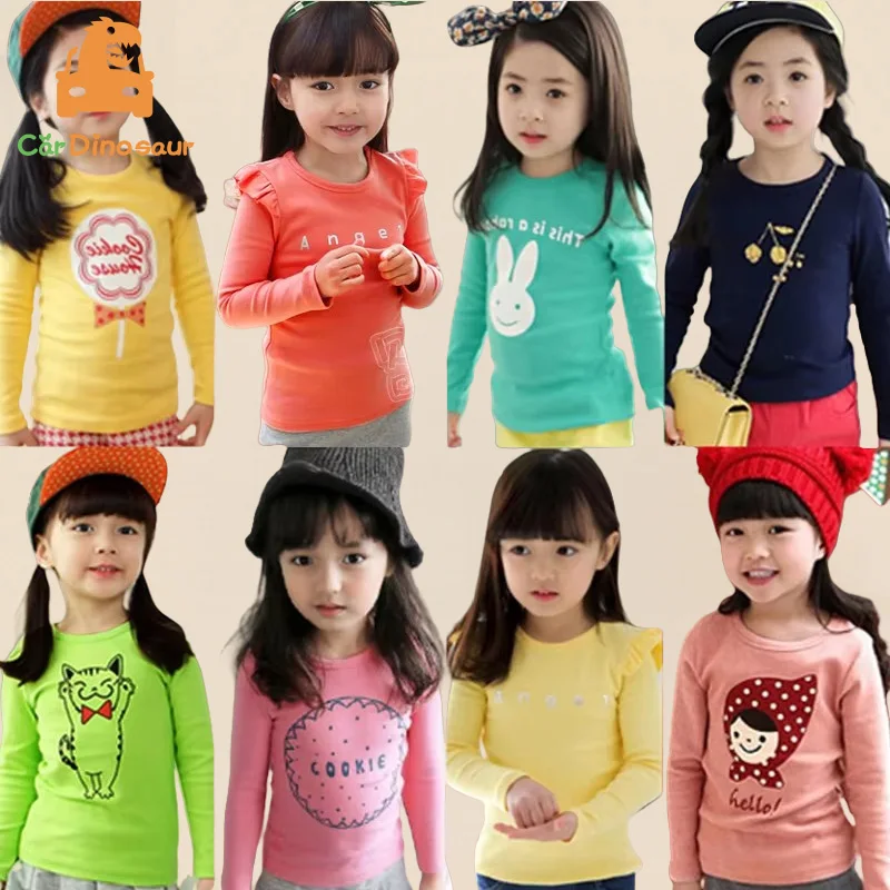 2025 Spring Autumn 2 3 4 6 8 10 Years Children Tops Tees Cotton Cartoon Print Basic Little Baby Kids Girls Long Sleeve T-Shirts