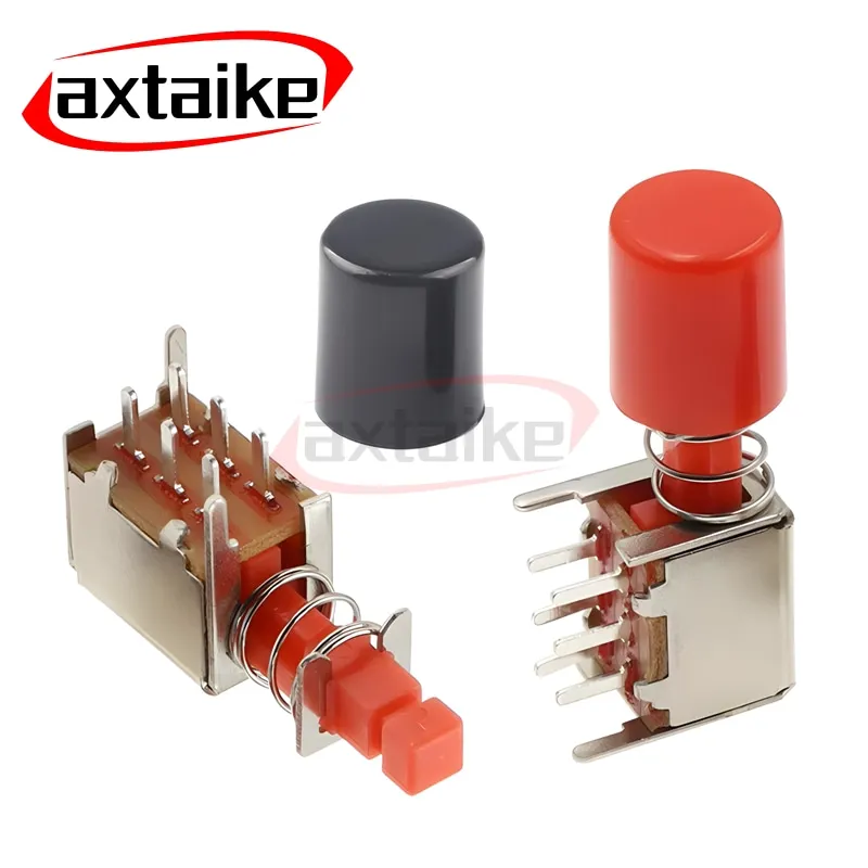 10PCS A03 Directly Key Switch PS-22F03 PS-22F02 6Pin Self-locking Matching Red Black Button Cap 12V DC 50mA 250V AC