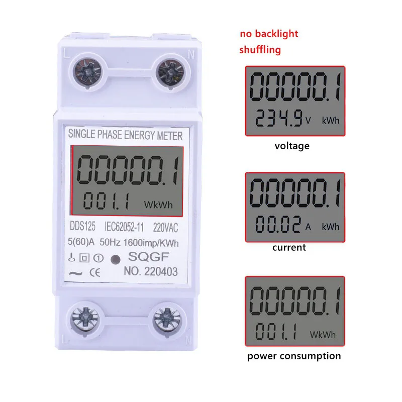 Din Rail Digital Single Phase  Energy Meter kWh Voltage Current Power Consumption Meter Wattmeter Electricity 220V AC