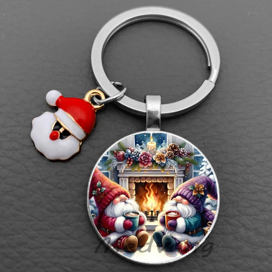 Santa Claus keychain pendant Convex glass key chain Christmas keyring christmas tree key keyholder Jewelry for Christmas gift